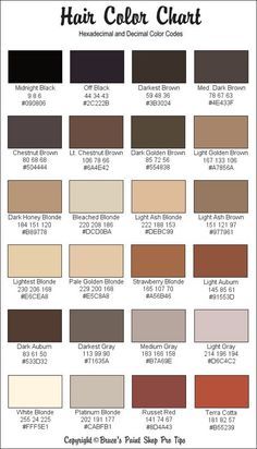 RGB and Hex Codes for different skin and hair tones | Art: General ... Brown Things, Corel Draw Design, Rgb Color Codes, Sims 3 Mods, Hex Color Palette, Hair Color Chart, Skin Color Palette, Brown Color Palette, Pixel Drawing