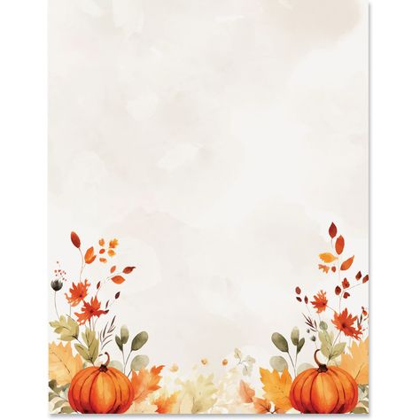 Our Watercolor Harvest Splendor Border Papers have a vintage feel that is right on trend for your Fall correspondence. Customize the papers to create personal or professional newsletters, event invitations, promotional flyers, and more! Each stationery paper features a pumpkins and leaves design along the bottom edge that looks like a watercolor painting. Use our Free downloadable template to customize the Border Papers for your school, business, or community event.  8 1/2" x 11" Full-color desi Fall Borders And Frames, Fall Newsletter Template Free, Pumpkin Border Design, Page Borders Free, Vintage Floral Wedding Invitations, Fall Borders, Pumpkins And Leaves, Printable Border, Stationery Gifts