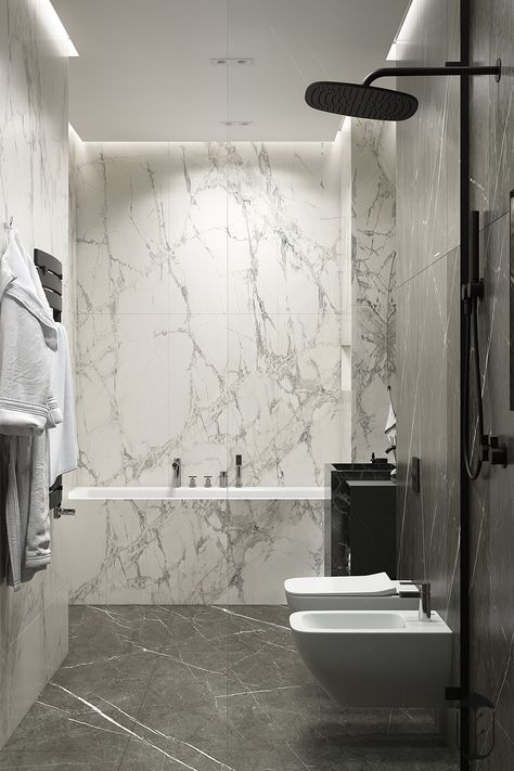 Granite Tile Bathroom, Marble Walls, Bathroom Cladding, Ideas Baños, Modern Bathtub, Shower Floor Tile, Bad Inspiration, Decor Baie, Bathroom Design Decor