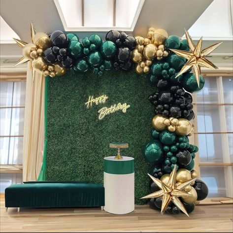 Starry Drink, Dark Jade Green, Prom Party Decorations, Golden Balloons, Balloons For Birthday, 2023 Prom, Prom Decor, Garland Arch, Green Balloon