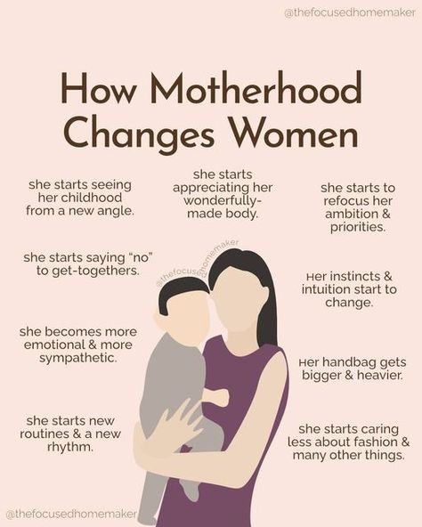 Regina | Homemaking + Homekeeping on Instagram: "How has motherhood changed you? A mother's attachment and love for her child changes many things in her body, her actions, her mindset, and her life. Things that used to matter become small things you can ignore. And things you used to ignore start becoming your priorities. You notice things you used to ignore, and you ignore things you used to focus on. Have you ever asked you husband or your friends if they've noticed any changes in you sin Becoming A Mother Changed Me, Ig Quotes, Biblical Womanhood, Emotional Freedom Technique, Love For Her, Emotional Freedom, Motherhood Journey, Emotional Resilience, Todo List