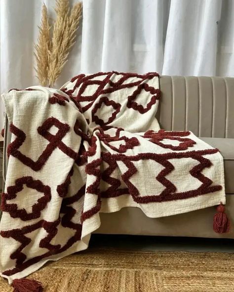 Bohemian Burgundy Cotton Bedding Tufted Throw Blanket Add a touch of bohemian elegance to your home with our Bohemian Cotton Hand Embroidered Bedding Throw Blanket. Meticulously crafted from 100% cotton, this throw blanket features exquisite hand embroidery in a vibrant array of colours, creating a unique and stylish piece. The playful tassels at each corner enhance its charm, making it not just a cozy addition to your space but also a striking decorative element Price: $49.95 Shop Link: ht... Embroidered Throw Blanket, Mandala Bedding, Kantha Cushions, Cushion Embroidery, Embroidered Bedding, Bohemian Bedding, Bedding Throw, Bed Throw Blanket, Vintage Tapestry