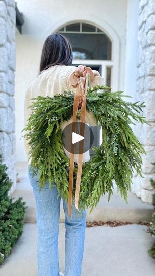 283K views · 12K reactions | Wowza that’s a big wreath!! I recently restocked this Norfolk pine cascading Christmas wreath and orders are already coming in for it! This is the 30” size that is heading out to its new home in Texas. 

This wreath is available in a 22”, 26”, and 30” size! 

Feels a little strange to be making a Christmas wreath in August, but seeing how quickly these sold out last year, it’s not a bad idea to shop early! 

I do have a handful of neutral Christmas wreaths available now, but there will be more coming! Now back to fall 🍂

What do you think of this wreath? I think with the caramel color ribbon it actually works for fall and winter. So by buying this style, you’re actually saving money, right? #girlmath #christmaswreath #norfolkpine #winterwreath #neutraldecor #n Outdoor Wreaths On House, Big Wreath, Christmas Wreaths For Windows, Christmas Reef, Wreath Inside, Christmas Florals, Flower Bundle, Norfolk Pine, Tree Ribbon