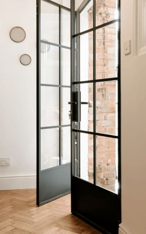 Black Steel Doors, Crittal Doors, Windows Black, Steel Doors And Windows, Internal Glass Doors, French Doors Exterior, Glass Doors Interior, External Doors, Iron Doors