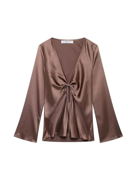 TRAF 2024 Autumn Elegant Shirt Women Drape Shirt With Bow Decoration Shirts Woman Fashion Women's Chemise Satin, Blouse With Bow, Trench Coat Dress, Chic Blouses, Shirt Blouses Tops, Satin Shirt, Elegant Shirt, Tie Top, T Shirt Vest