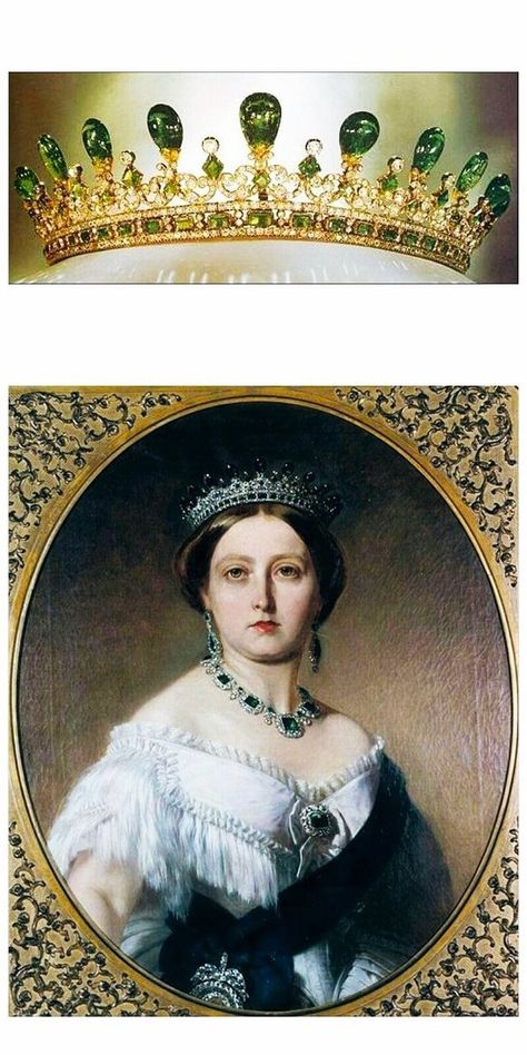 Victoria and her emerald tiara Emerald Tiara, Young Queen Victoria, Queen Victoria Family, Queen Victoria Prince Albert, Royal Jewellery, Royal Crown Jewels, Queens Jewels, Tiaras Jewellery, Royal Crowns