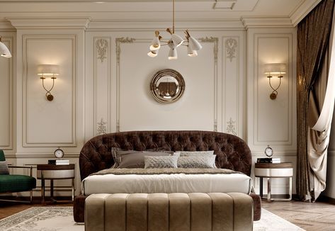 new classic bedroom in cairo on Behance Aesthetic Luxury Wallpaper, Neo Classical Bedroom, New Classic Bedroom, Classical Bedroom, Luxury Aesthetics, Bedroom Pop Design, Wallpaper Luxury, Classical Interior, Nails Luxury