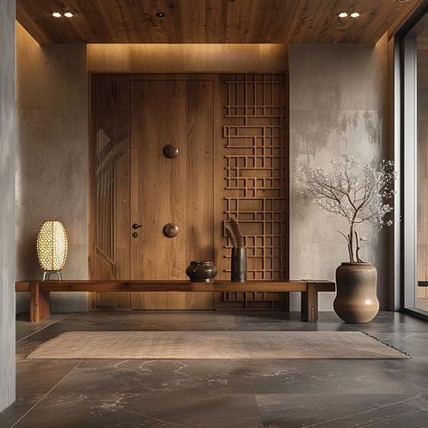 Asian Zen Wooden Door Design for Home • 333k+ Inspiring Lifestyle Ideas Wabi Sabi Entryway, Asian Zen Interior Design, Door Design For Home, Zen Interior Design, Asian Paints Colours, Shoji Doors, Inspiring Lifestyle, Zen Interiors, Traditional Japanese Architecture