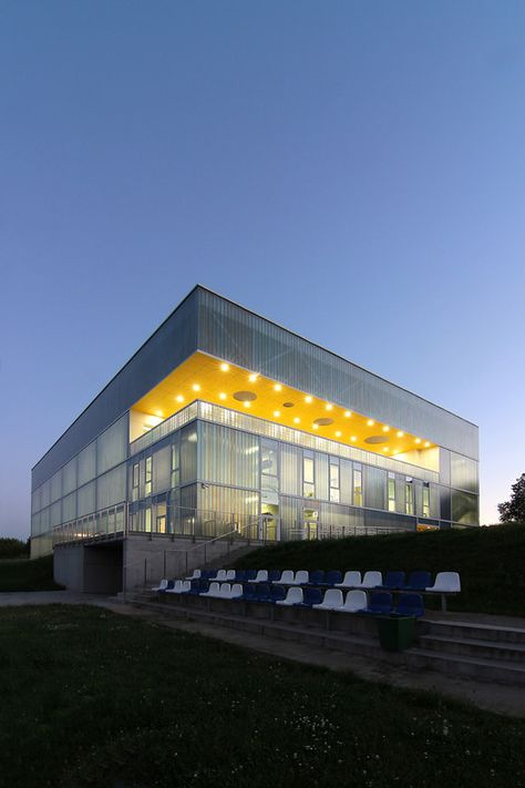 Sports Hall in Poznan,Courtesy of Neostudio Architekci Swimming Pool Architecture, Sports Hall, Architecture Icons, Library Architecture, Urban Lighting, Industrial Architecture, Study Architecture, Sport Hall, Sports Complex