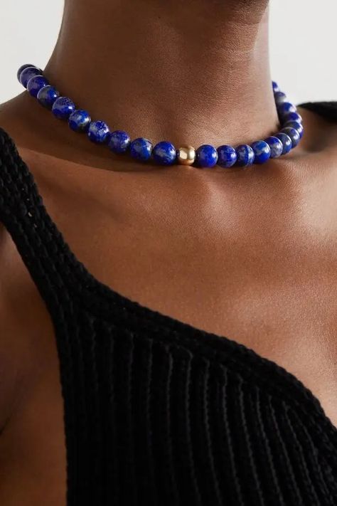 Mateo 14-karat Lapis Lazuli Necklace - Blue | Editorialist Lapis Lazuli Beaded Necklace, Lapiz Lazuli Necklace, Lapis Lazuli Jewelry Necklaces, Eliou Jewelry, Necklace Clay Beads, Royal Blue Accessories, Pirate Mermaid, Material Exploration, Healing Beads