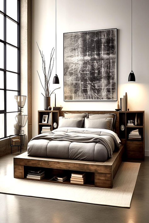 Modern minimalist bedroom with neutral tones showcasing Men’s Bedroom Ideas on a Small Budget. Young Mans Bedroom Ideas Modern, Catalog Aesthetic, Man Bedroom Ideas, Young Mans Bedroom Ideas, Young Mans Bedroom, Bedroom Decor Ideas Aesthetic, Bachelor Bedroom, Men’s Bedroom Ideas, Aesthetic Bedroom Decor Ideas