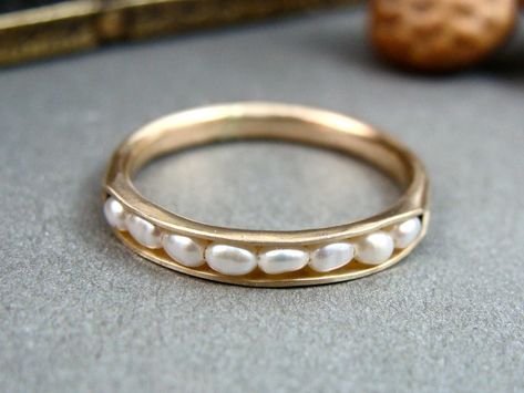 Solid 14k Gold Petite Pearl Stack Ring, Pearl Ring, Pearl Band Ring, Classic Pearl Ring, Stack Ring,14k, Pearl, Siren Jewels, Gifts for Her - Etsy Modern Pearl Jewelry, Pearl Wedding Ring, Ring Pearl, Stack Ring, Ring Stack, Dream Engagement Rings, Jewelry Lookbook, Funky Jewelry, Jewelry Inspo