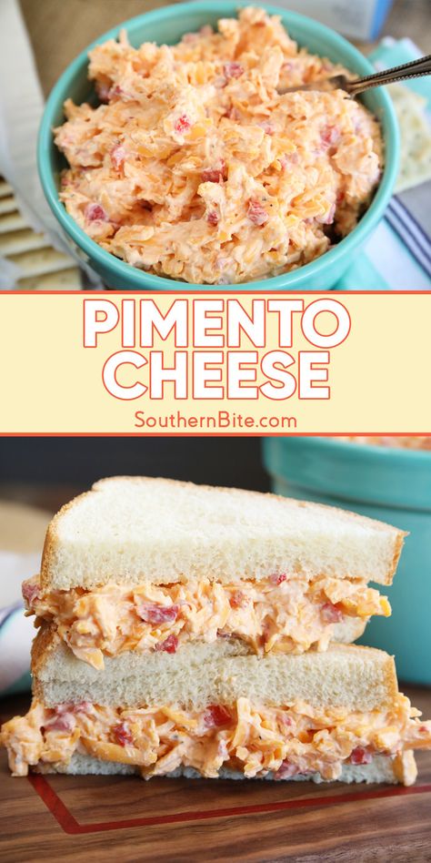 This recipe for classic Southern Pimento Cheese is quick, easy and is filled with amazing flavor.  It's perfect on crackers, in sandwiches, veggies, or even melted over burger and hotdogs!  I love to make grilled cheeses with pimento cheese! Amazing Food Recipes Easy, Cracker Salad Recipe, Recipe For Pimento Cheese, Pimento Cheese With Cottage Cheese, Pimento Cheese Sausage Dip, Best Southern Pimento Cheese Recipe, Pimento Cheese Crackers, Home Made Pimento Cheese, Pimento Cheese Recipe With Velveeta