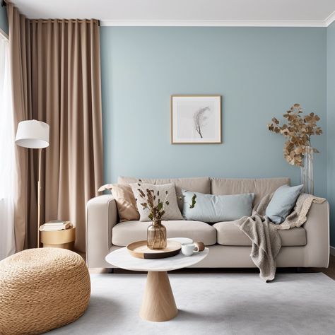 light blue living room with taupe accents Soft Blue Accent Wall, Light Blue Gray Walls Living Room, Blue And Tan Office, Light Blue And Brown Living Room, Taupe And Blue Living Room, Light Blue Living Room Color Scheme, Light Blue Walls Living Room, Powder Blue Living Room, Light Blue Living Room Walls