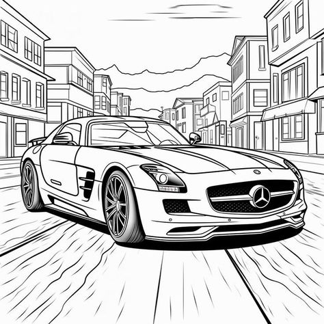 Mercedes Benz Drawing, Coloring Pages Cars, Mercedes Art, Car Drawing Pencil, Car Drawing Easy, Car Coloring Pages, Mercedes Cars, Sports Coloring Pages, Mercedes G63