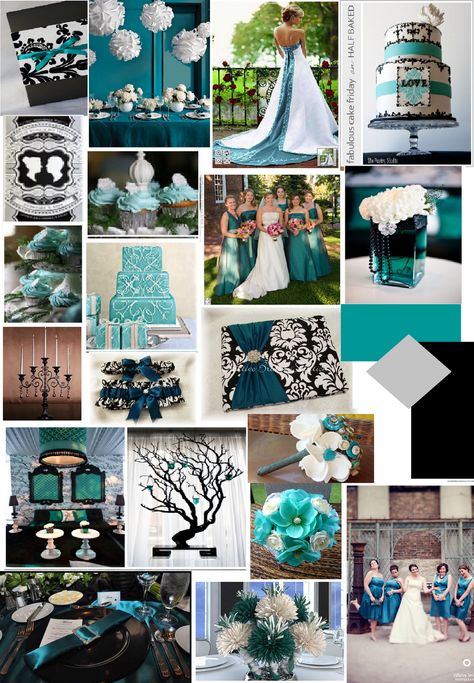 teal+and+silver+wedding colors Black And White Wedding Cakes, Blue And Black Wedding, Teal Wedding Colors, White Wedding Cakes, Teal Wedding, Turquoise Wedding, Black And White Wedding, Black White Wedding, Theme Color