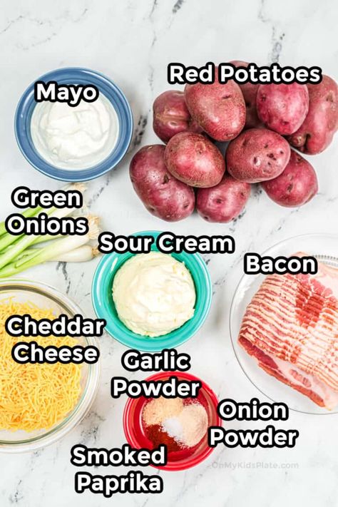 Loaded Baked Potato Salad Red Potatoes, Loaded Red Potato Salad, Cheesy Potato Salad, Red Potato Salad Recipe Easy, Best Loaded Baked Potato, Loaded Potato Salad Recipe, Loaded Baked Potato Salad Recipe, Potato Salad Loaded, Summer Potato Salad