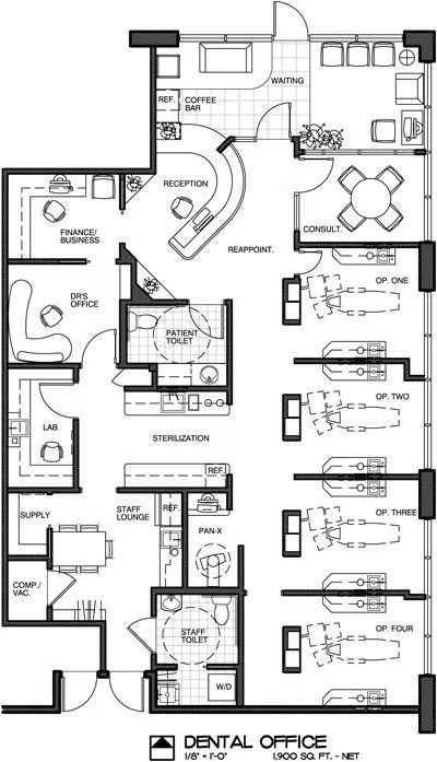 Dental Office Floor Plan, Unique Office Design, Orthodontic Office Design, Hospital Floor Plan, Ortho Office, Dental Design Interior, Medical Clinic Design, Orthodontic Office, Dentist Office Design