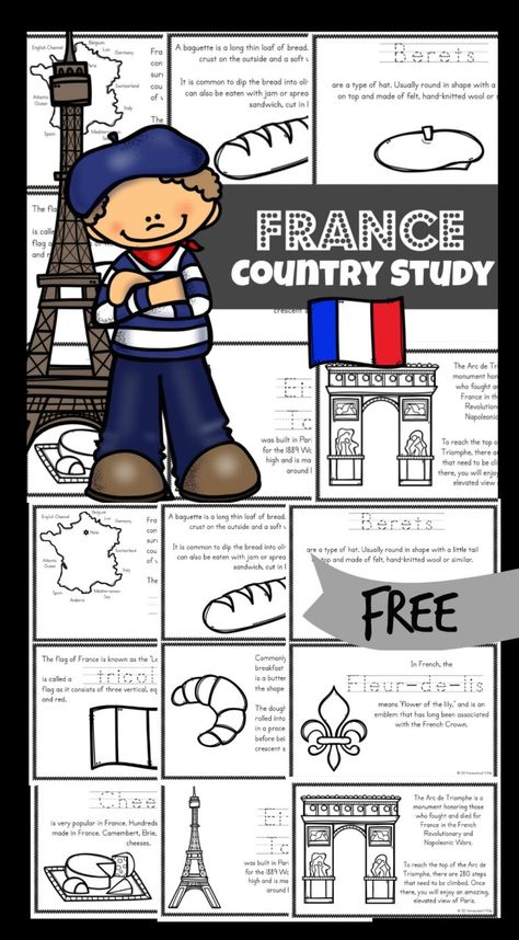 France Unit Study For Kids, France Unit Study, Europe Activities For Kids, French Crafts For Kids, France Crafts For Kids, France Facts, France Coloring Pages, Passport For Kids, Countries For Kids