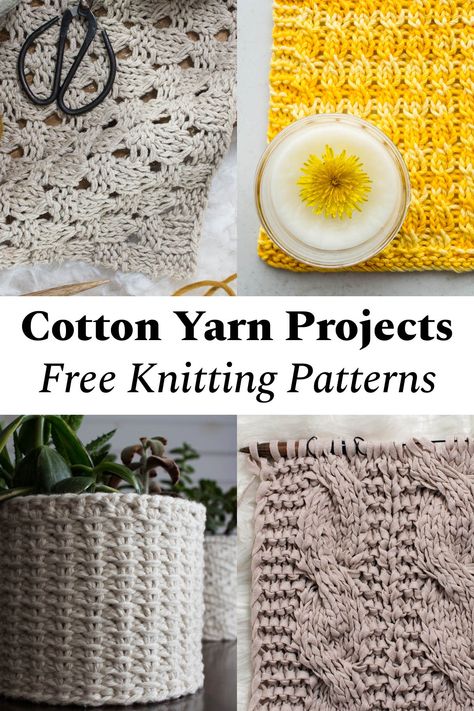 Welcome to my wonderful roundup of cotton yarn projects knitting patterns! Spruce up your own kitchen or knit a thoughtful handmade gift. Knitting Patterns Worsted Yarn, Knit Cotton Pattern, Popular Knitting Projects, Knitting Patterns Cotton Yarn, Cotton Yarn Knitting Patterns, Absolute Beginner Knitting Projects, Knitting With Cotton Yarn Patterns, Cotton Yarn Projects Knitting, Small Knitting Projects For Beginners