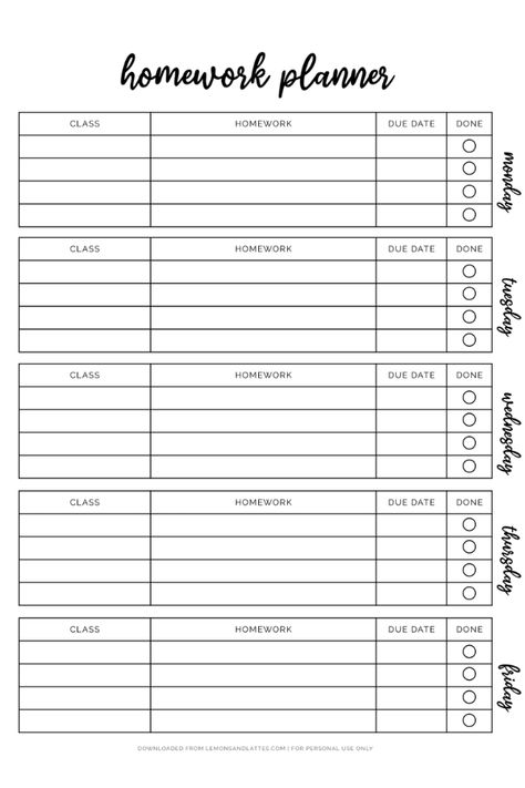 College Homework Planner, Homework Due Date Planner, School Organization Aesthetic Planner, Planner Organization Free Printables, School Organization Planner, Homework Agenda Template, Homework Tracking Template, Planning For School, Planner School Organization