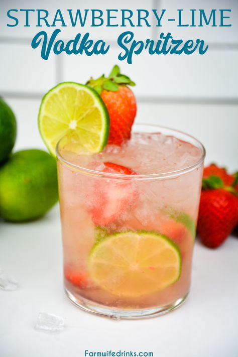 Strawberry Lime Vodka Spritzer is a refreshing cocktail recipe made with fresh fruit, vodka, and soda water for a low-carb cocktail. Alcohol Punch, Watermelon Mojito Recipe, Watermelon Cocktail, Low Carb Cocktails, Watermelon Mojito, Strawberry Mojito, Low Carb Drinks, Strawberry Lime, Mojito Recipe