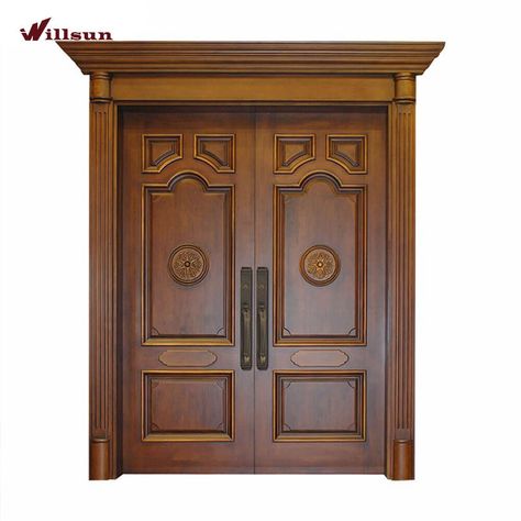 Top 45 Beautiful Wooden Doors - Engineering Discoveries Door Frame Design, Wooden Double Front Doors, Front Double Door, House Front Door Design, Traditional Front Doors, House Main Door Design, Door Design Photos, Main Entrance Door Design, Front Door Design Wood