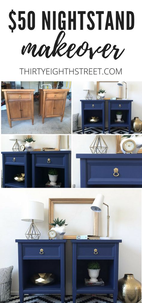 Gorgeous Painted Furniture Makeovers! Modern Painted Nightstands for under $60! | Thirty Eighth Street. Products linked are affiliate links. Old Nightstand, Painted Nightstands, Furniture Poster, Painted Bedside Tables, Nightstand Makeover, Painted Night Stands, Dresser Painted, Country Chic Paint, Furniture Rehab