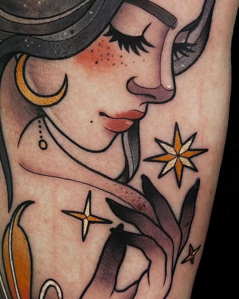 Traditonal Tattoo, Aesthetic Tattoo Ideas, Traditional Tattoo Woman, 15 Aesthetic, American Traditional Tattoo Designs, American Traditional Tattoo Ideas, Neo Tattoo, Traditional Tattoo Ideas, Celestial Tattoo