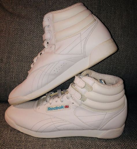 Vintage 80s Reebok Classic Freestyle Fitness High Top Sneaker White Womens 8.5 #Reebok #Sneaker #Casual 80s Shoes Women, High Top Reeboks, 80s Reebok, Rebook Shoes, Reebok High Tops, Reebok Retro, All White Shoes, 80s Shoes, Reebok Freestyle