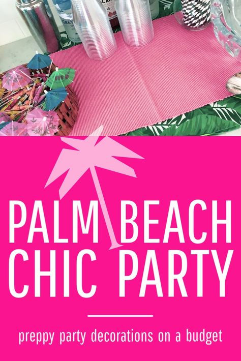 Palm Springs Party Theme, Preppy Party Decorations, Palm Springs Pool Party, Spring Theme Party, Palm Springs Party, Palm Springs Pool, Palm Beach Decor, Pink Placemats, Palm Beach Chic