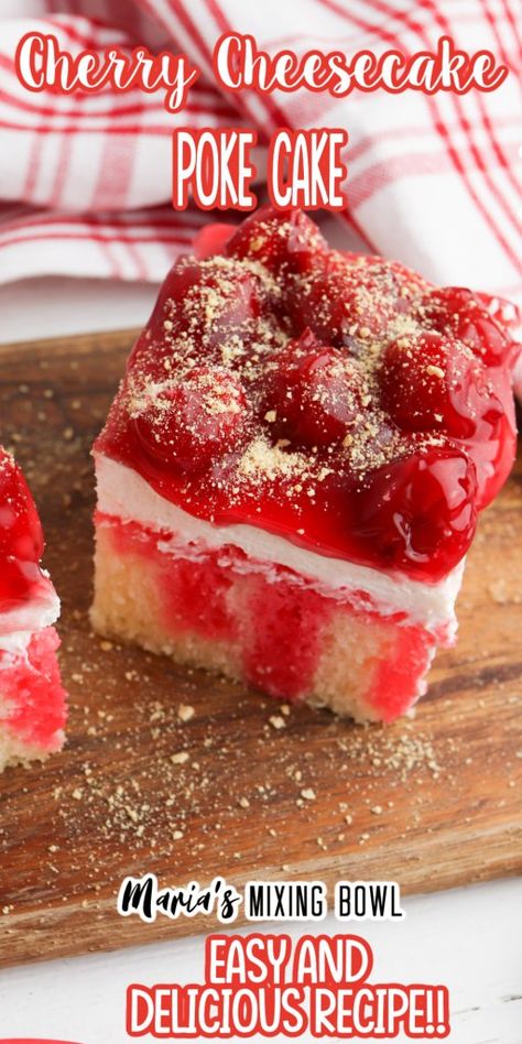 Cherry Cheesecake Dump Cake, Cheesecake Poke Cake, Cheesecake Flavors, Cake Poke, Cherry Cheesecake Recipe, Moist White Cake, Dessert Hacks, Jello Cake, Summer Madness