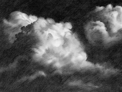 Charcoal Sky Drawing, Manga Sky Black And White, Clouds Charcoal, Charcoal Reference, Sky Drawings, White Charcoal Drawing, Sky Black And White, Drawing Clouds, Sky Drawing