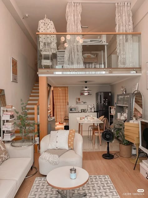 Loft Apartment Aesthetic Cozy, Apartemen Aesthetic, Korean Loft Apartment, Korean Apartment, Loft House Design, Loft Interior Design, Tiny House Loft, Art Interior Design, Small Apartment Design