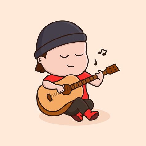 Boy Playing Guitar Drawing, Cartoon Playing Guitar, Boy With Guitar, Guitar Doodle, Boy Playing Guitar, Music Doodles, Guitar Cartoon, Music Boy