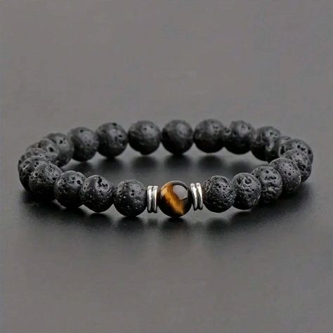 Bracelet Men's/Women's Tiger Eye & Lava Stone Can Drop Essential Oil Beads New Natural Lava Stone And Genuine Tiger Eye Stone, Stretch. New In Package. Witchy Products, Men's Boutique, Layered Cross Necklace, Tigers Eye Bracelet, Mens Jewellery, Lava Bead Bracelet, Lava Stone Bracelet, Jewelry Board, Tiger Eye Bracelet