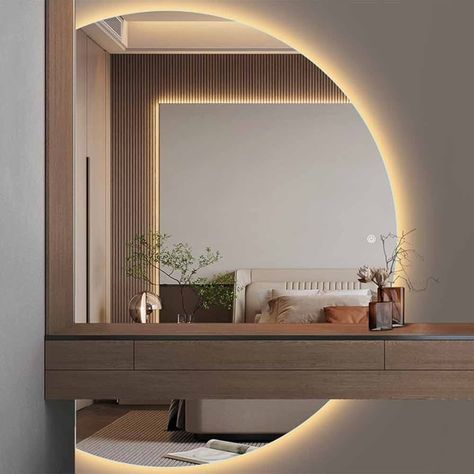 Amazon.com: 3 Color Led Mirror, Dimmable Bathroom Mirror, 33 * 47in/84 * 120cm Half Moon Decorative Wall Mirror, Backlit Makeup Mirror for Bedroom Entryway, Explosion Proof : Home & Kitchen Mountain Entryway, Headboard Walls, Mirror Wall Decor Ideas, Vanity In Bedroom, Mirror Wall Panel, Mirror Unit, Backlit Bathroom Mirror, Bathroom Mirror Ideas, Mirror For Bedroom