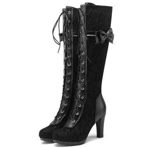 PRICES MAY VARY. Upper Material: Synthetic and Rubber Sole.Heel Height: 9cm, 3.54" block heel boots.Tube height: 36cm, 14.17", tube height: 38cm, 14.96", high-quality synthetic with a soft and delicate touch. Shoes features: closed toe goth knee high boots, lace up and zipper, buckle strap platform knee high boots. Suitable for autumn and winter. Suitable Occasion: The punk knee high boots are easily pair for all activities-Western and Horse Parties,Shopping, Outings, Daily, Wedding, Leisure, Of Shoes Winter 2023, Steampunk Boots, Goth Boots, Gothic Shoes, Pu Boots, Cosplay Boots, Buy Boots, Chunky High Heels, Casual Sneakers Women