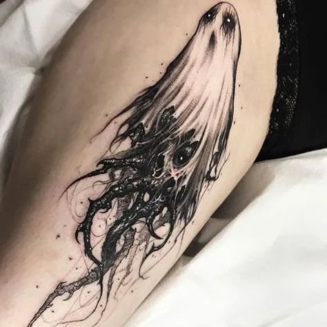 I just want to talk. - 9GAG Carolina Tattoo, Tattoos Masculinas, Ghost Monster, Monster Tattoo, Ghost Tattoo, Scary Tattoos, Illustration Tattoo, Inspiration Tattoos, Creepy Tattoos