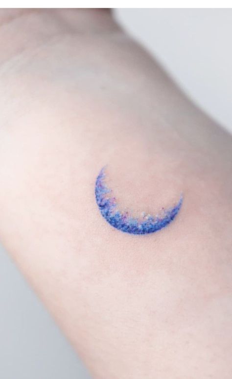 Blue Crescent Moon Tattoo, Blue Moon Tattoo, Crescent Moon Tattoo, Blue Tattoo, Moon Tattoo, Blue Moon, Beauty And The Beast, Small Tattoos, Watercolor Tattoo