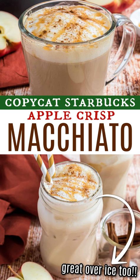 Starbucks Apple Crisp Macchiato, Apple Crisp Macchiato, Espresso Beverages, Spiced Apple Pie, Pumpkin Coffee Creamer, Barista Recipe, Vegan Beverages, Academia House, Apple Cider Syrup