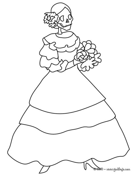 Dibujo de la catrina para colorear el dia de los muertos. Lots of Dia de los Muertos coloring pages Blank Coloring Pages, Mexican Artwork, Spanish Colors, Skull Crafts, World Thinking Day, Halloween Clips, Coloring Bookmarks, Halloween Clipart, Cute Coloring Pages