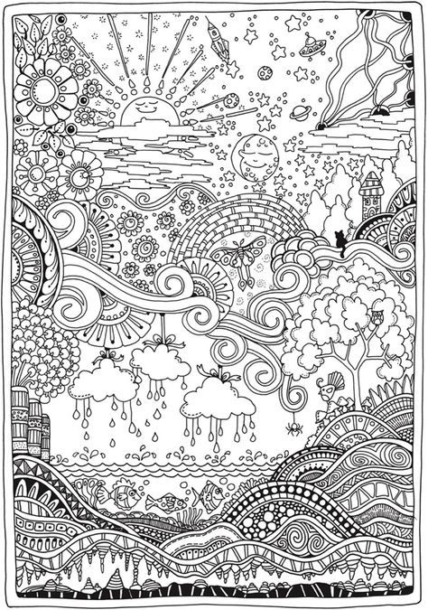 Creative Haven Insanely Intricate Entangled Landscapes Coloring Book                                                                                                                                                                                 More Angela Porter Coloring Pages, Mandala Landscape, Diy Coloring Book, Angela Porter, Landscape Coloring Pages, Dover Publications Coloring, Adult Colouring Book, Creative Haven Coloring Books, Seni Pastel