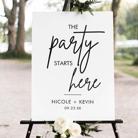 Party Starts Here Wedding Welcome Sign Gold Wedding Welcome Sign, Minimal Calligraphy, Welcome Sign Wedding, Reception Signs, Wedding Posters, Signature Fonts, Wedding Welcome Sign, Welcome To The Party, Wedding Welcome Signs