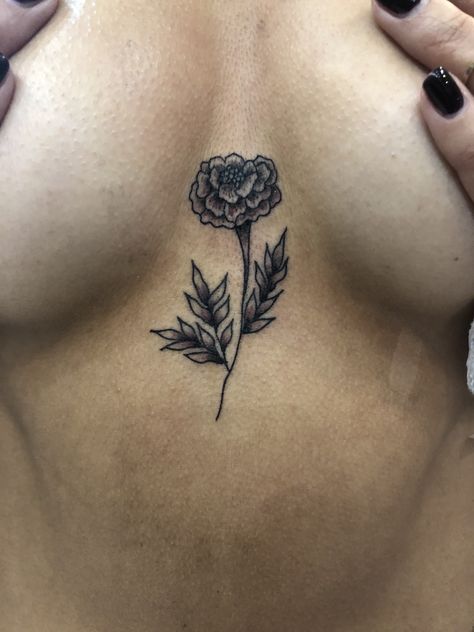 Sternum Tattoos, Marigold Tattoo, Earthy Tattoos, Father Tattoos, Birth Flower Tattoos, Sternum Tattoo, Art Tattoos, Chest Tattoo, Birth Flower