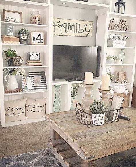 See this Instagram photo by @inspiredby2 • 239 likes Reka Bentuk Ruang Tamu, Tv Room Decor, Reka Bentuk Bilik Tidur, Rumah Moden, Hiasan Dalaman Rumah, Cozy Farmhouse Living Room, Reka Bentuk Dalaman, Farmhouse Living Room Decor Ideas, Rustic Farmhouse Living Room