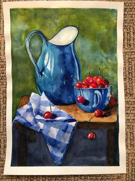 Still Life Monochrome Painting, Still Life Watercolor Paintings, Still Life Painting Watercolor, Watercolor Still Life, Geometric Shapes Drawing, Color Theory Art, Poster Color Painting, Photo To Art, African Art Paintings