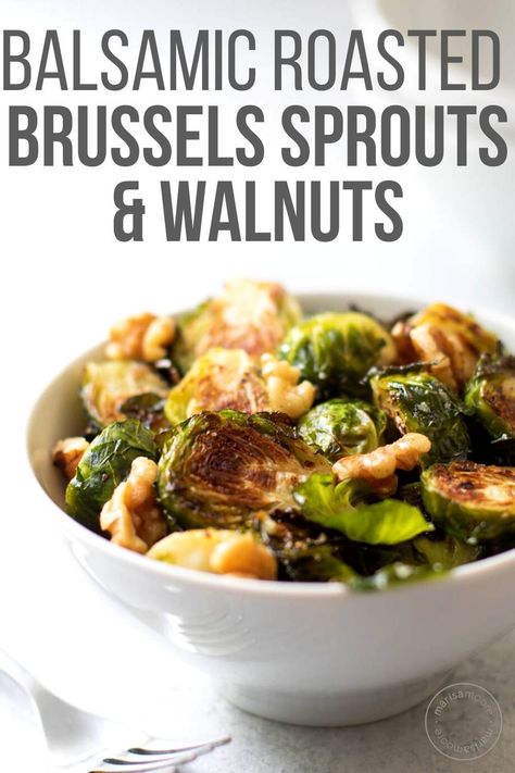 These Balsamic Roasted Brussels Sprouts with Walnuts are an easy side dish. Made with sweet balsamic vinegar and crunchy walnuts, this healthy vegetable side dish is easy to make! Asparagus Recipes Soup, Balsamic Brussel Sprouts, Vegetable Side Dishes Healthy, Thanksgiving Side Dishes Easy, Autumn Side Dishes, Vegetable Side Dish, Vegan Roast, Healthy Vegetable, Roasted Brussels Sprouts