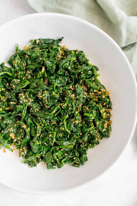 Seasoned Spinach, Sustainable Food Recipes, Korean Spinach Side Dish, Asian Spinach, Frozen Spinach Recipes, Korean Spinach, Sustainable Recipes, Side Veggies, Spinach Side