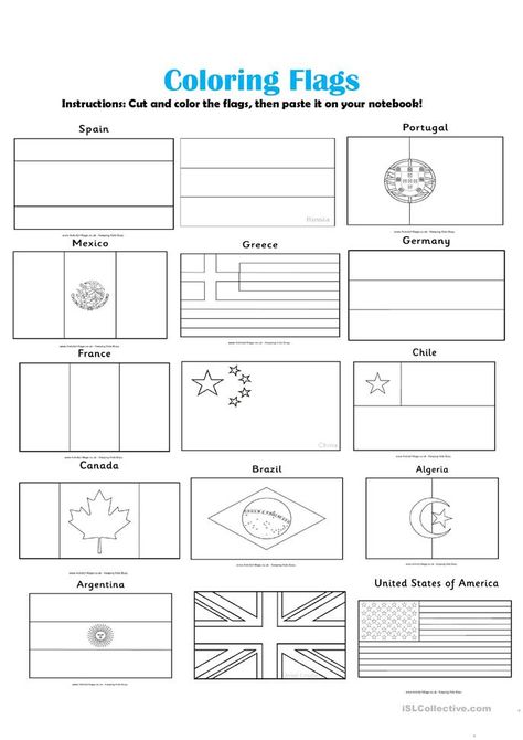 World Flags Printable, Materials Worksheet, Autobiography Project, World Flags With Names, Geography Activities, Flag Printable, Countries And Flags, Flags With Names, Personal Pronouns